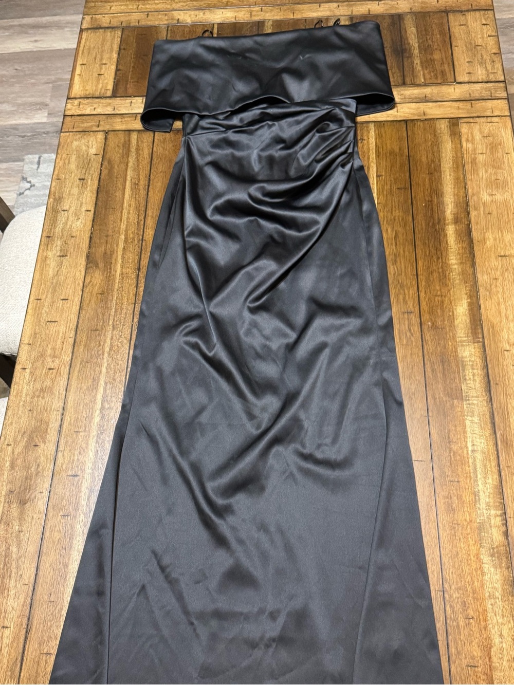 Vince Camuto Black Strapless Satin Gown